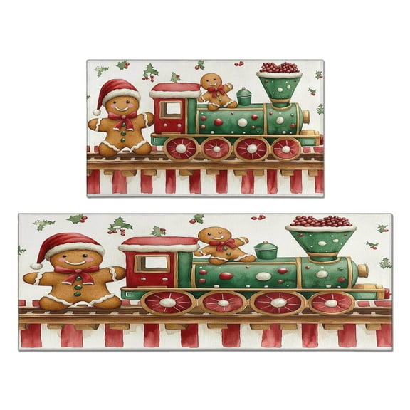 2 Piece Christmas Plaid Kitchen Rug Sets Xmas Forest Rustic Farmhouse Kitchen Floor Mat Absobent Kitchen Rugs and Matsfor Bathroom Room (47x17 30x17 inches)