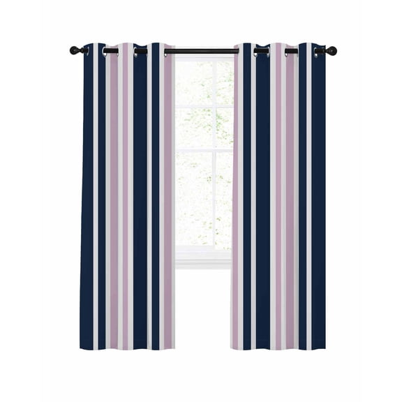 Navy Blue Pink Striped Blackout Curtains 72 Inches Long for Bedroom, Modern Minimalist Ombre Lines Thermal Insulated Room Darkening Black Out Window Curtain Panels Grommet Drapes for Living Room