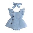 thumbnail image 4 of Baby Girls' Fly Sleeve Bodysuit Dress Blue Romper Dress Headband Toddler Summer Clothes Set 6-12 Months, 4 of 4
