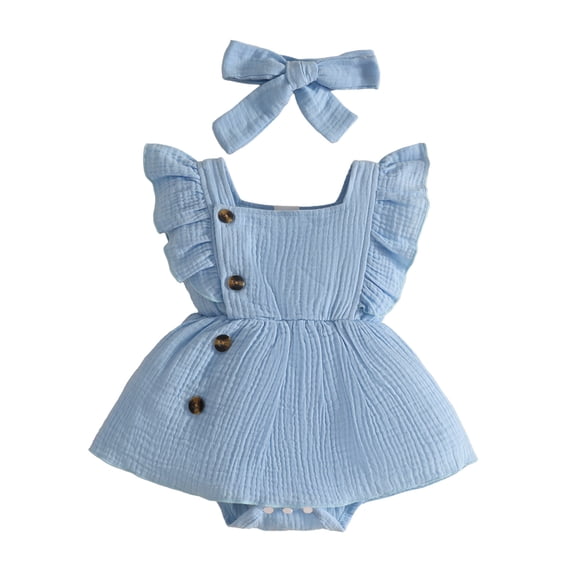 OSOLU Infant Girls Bodysuits Sleeveless Ruffle Baby Girl Romper Dress With Headbands 2 Piece Set Comfy Onesie