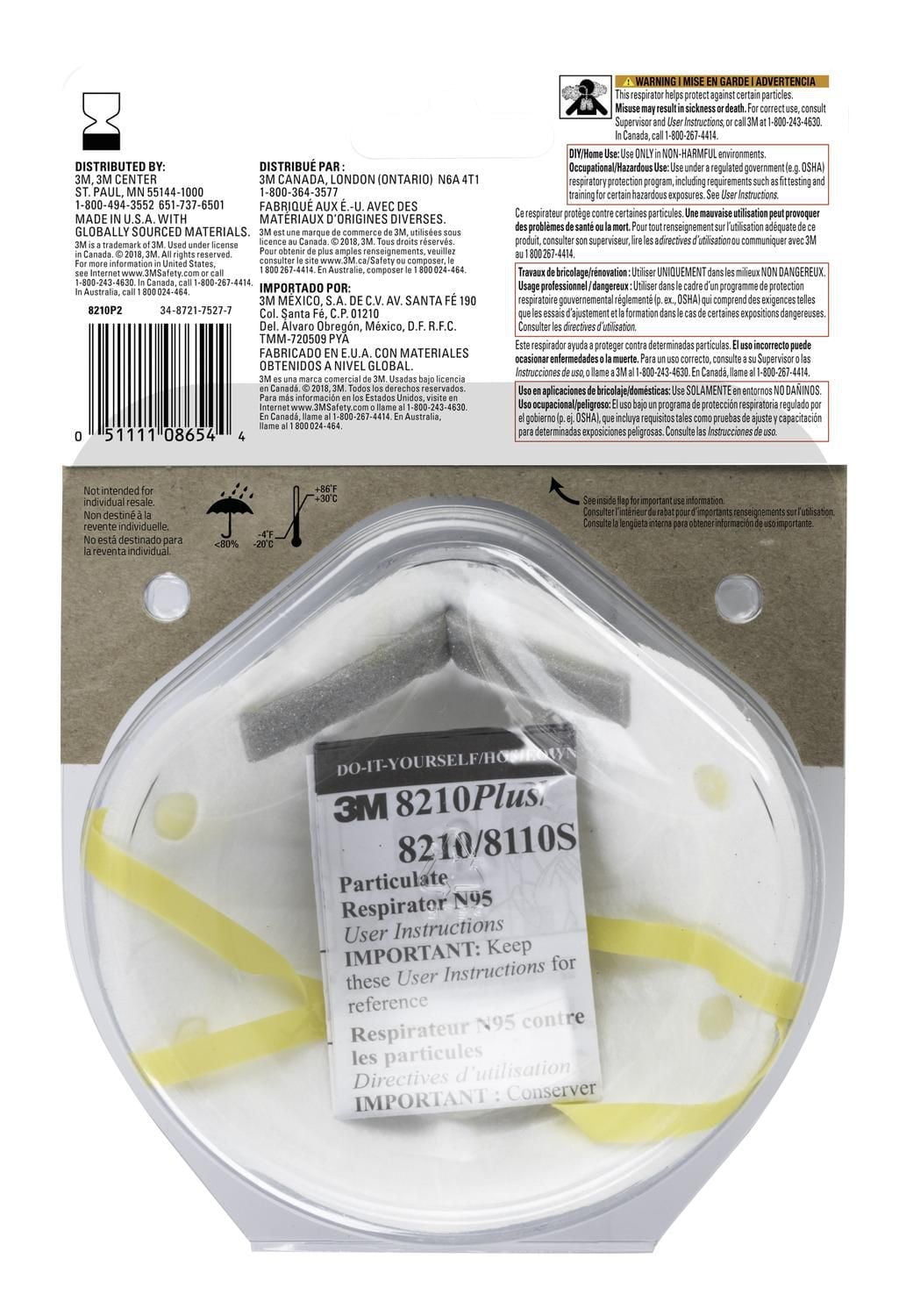 Appareil de protection respiratoire de grand rendement 8210P2-DC 3M(MC), préparation avant la peinture, N95, 2/paquet Appareil de protection