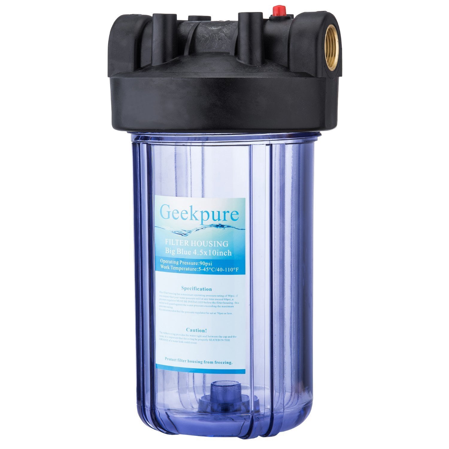 Geekpure 10 Inch Whole House Water Filtration System with Carbon Block Filter 10-Inch Big Clear Housing-1"NPT Inlet/Outlet - 4.5"x 10"