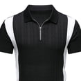 thumbnail image 4 of Xcmzpl Mens Textured Knit Pique Shirts Regular Fit Stretchy Golf Shirt Color Block Short Sleeve Turn Down Collar Collared Top M-4XL, 4 of 5