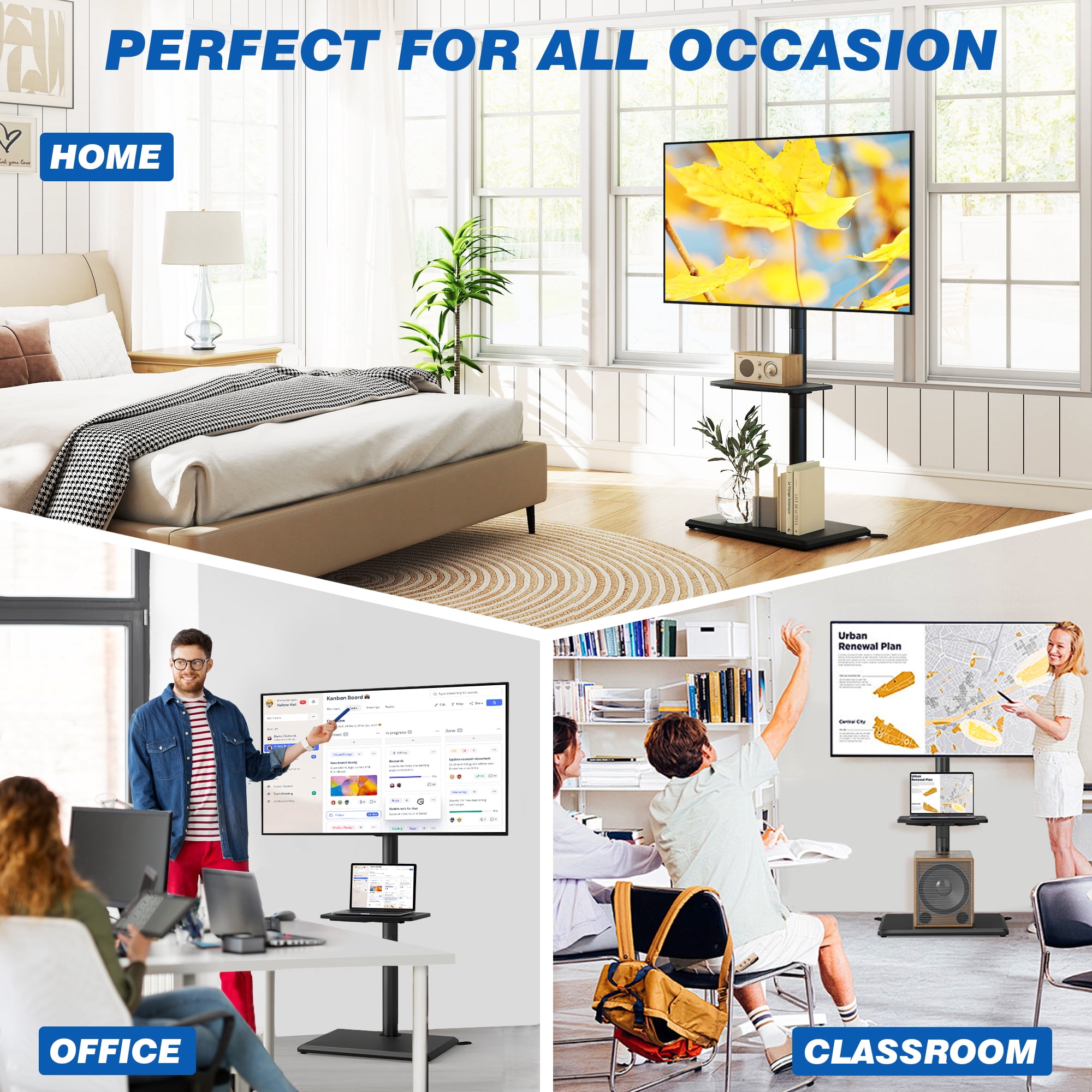 TAVR Furniture Floor Swivel TV Stand with Mount for 32-65 inch Screen, Universal Black Tall TV Stand Adjustable for Bedroom