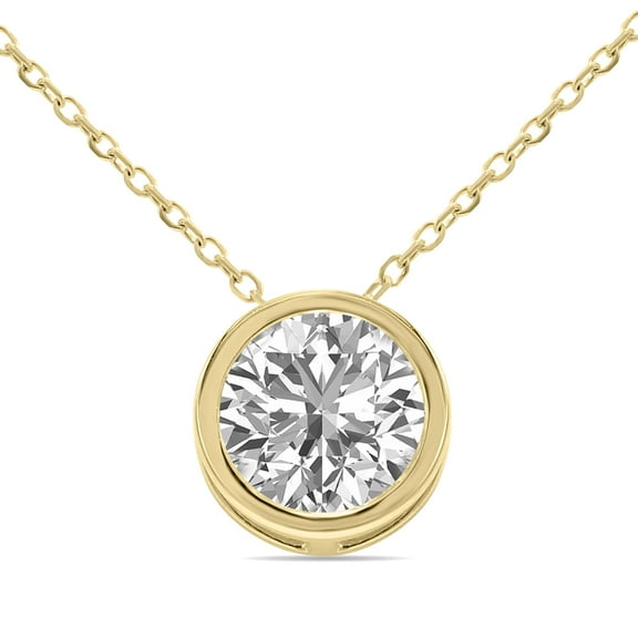 SZUL Women's Lab Grown 1 Carat Round Solitaire Diamond Bezel Set Pendant in 14K Yellow Gold (F-G Color, VVS1-VVS2 Clarity)
