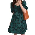 thumbnail image 3 of VONDA Women V-Neck Puff Sleeve Floral Printed Vintage Mini Dress, 3 of 5