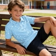 thumbnail image 2 of longantii Boys Short Sleeve Polo Shirt Button Down Collared Polka Dot Golf Shirts Casual School Uniform Shirt Cozy Comfort Kids Summer Tops Light Blue 11-12 Years, 2 of 6