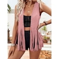 thumbnail image 5 of Rdhnmea Women Sleeveless Faux Suede Fringe Vest Rivets Leather Western Boho Tassel Jacket Open Front Hippie Cardigan Trendy Streetwear, 5 of 8