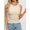 thumbnail image 2 of Women's Summer Tank Tops Solid Color Camisole Sleeveless Crew Neck Crop Tops Side Ruched Drawstring Vest Casual Blouse, 2 of 7