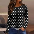 thumbnail image 2 of Miluxas Shirts for Women Long Sleeve Crewneck Polka Dot Print Casual Dressy Tops Fall Fashion Clothes Black M(M), 2 of 5
