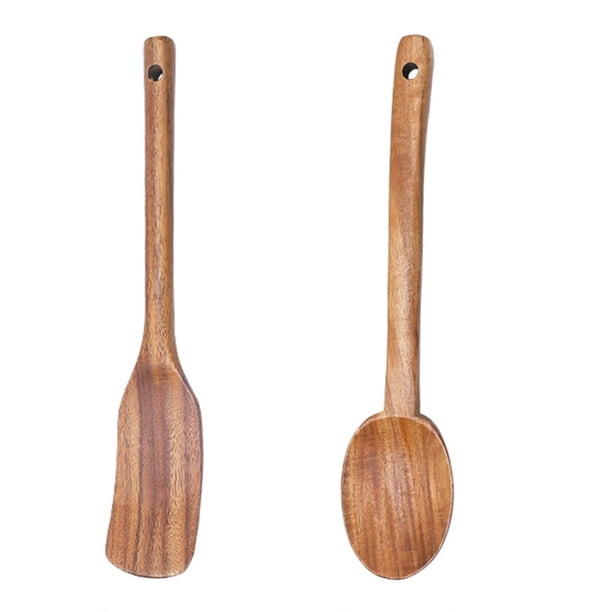 Juego de utensilios de cocina de madera - Utensilios de madera de bambú antiadherentes de 2 piezas para cocinar - Fácil de limpiar y reutilizable