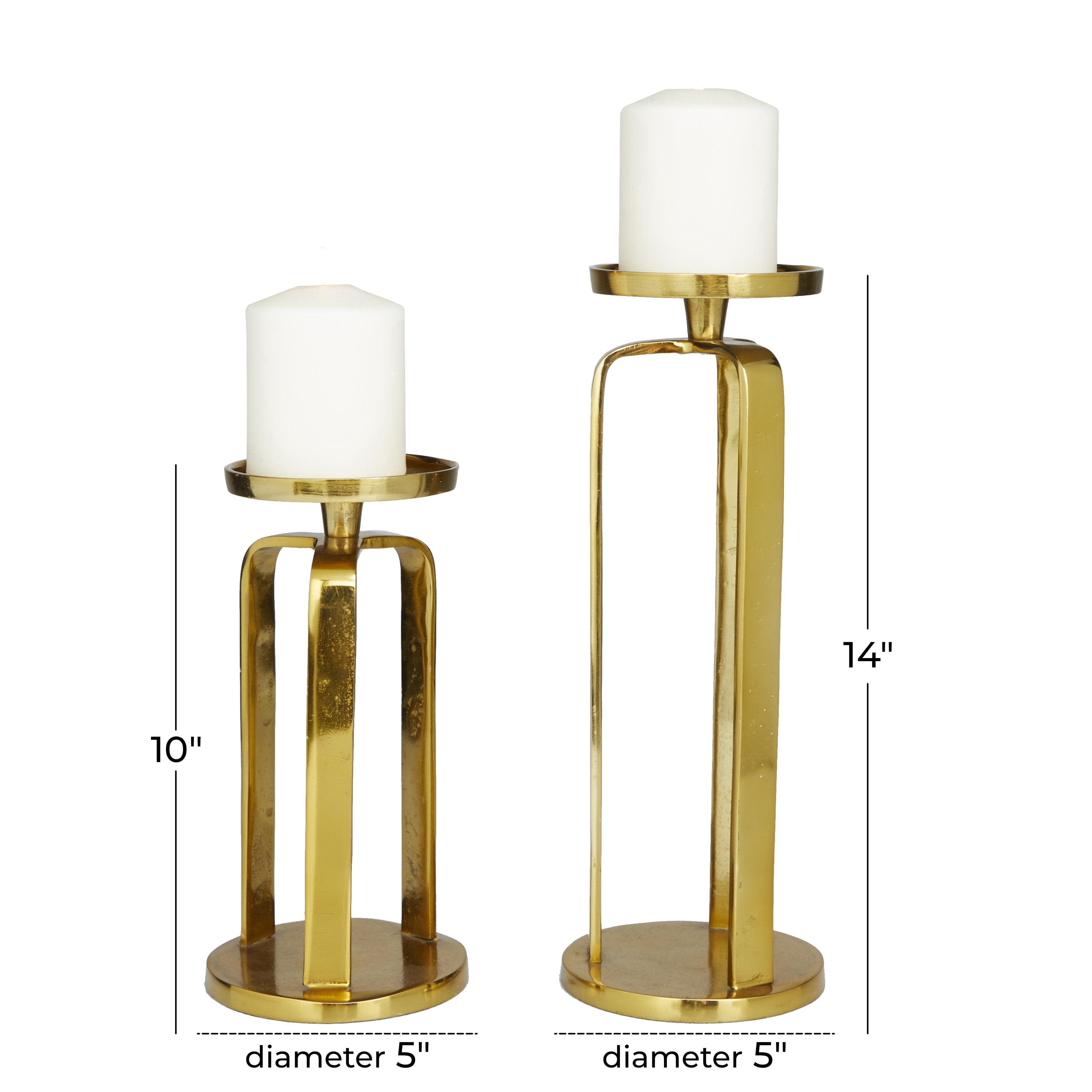 CosmoLiving by Cosmopolitan 2 Candle Gold Aluminum Metal Candle Holder, Set of 2