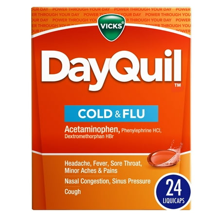 Vicks DayQuil Cold and Flu Liquicaps, Cold and Flu Medicine for Adults, 24 Count