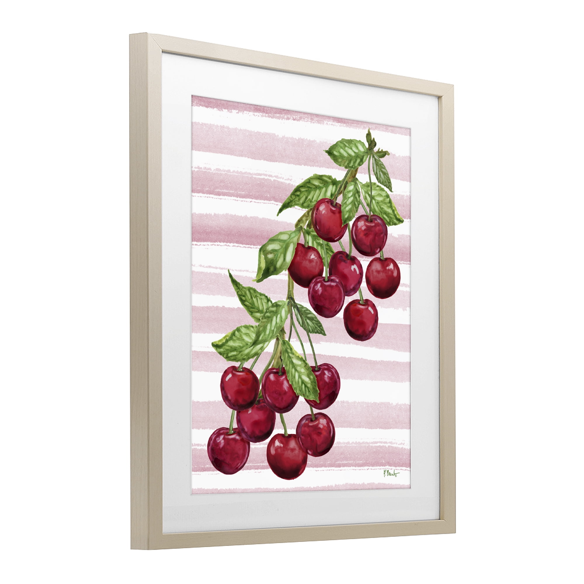 Stupell Industries Juicy Cherry Vine on Stripes Birch Framed Print Under Glass, design by Paul Brent