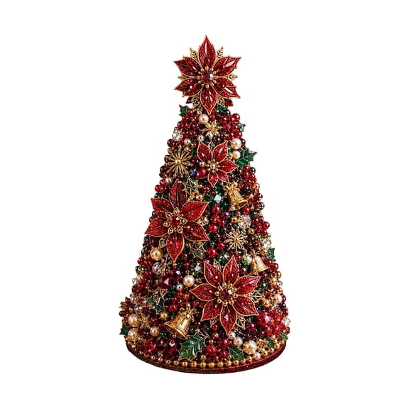 Clearance DIY Beaded Christmas Tree Craft Kit, 3D Crystal Bead Holiday Craft Set with Colorful Beads Ornaments, Christmas Tree Decorations for Tabletop