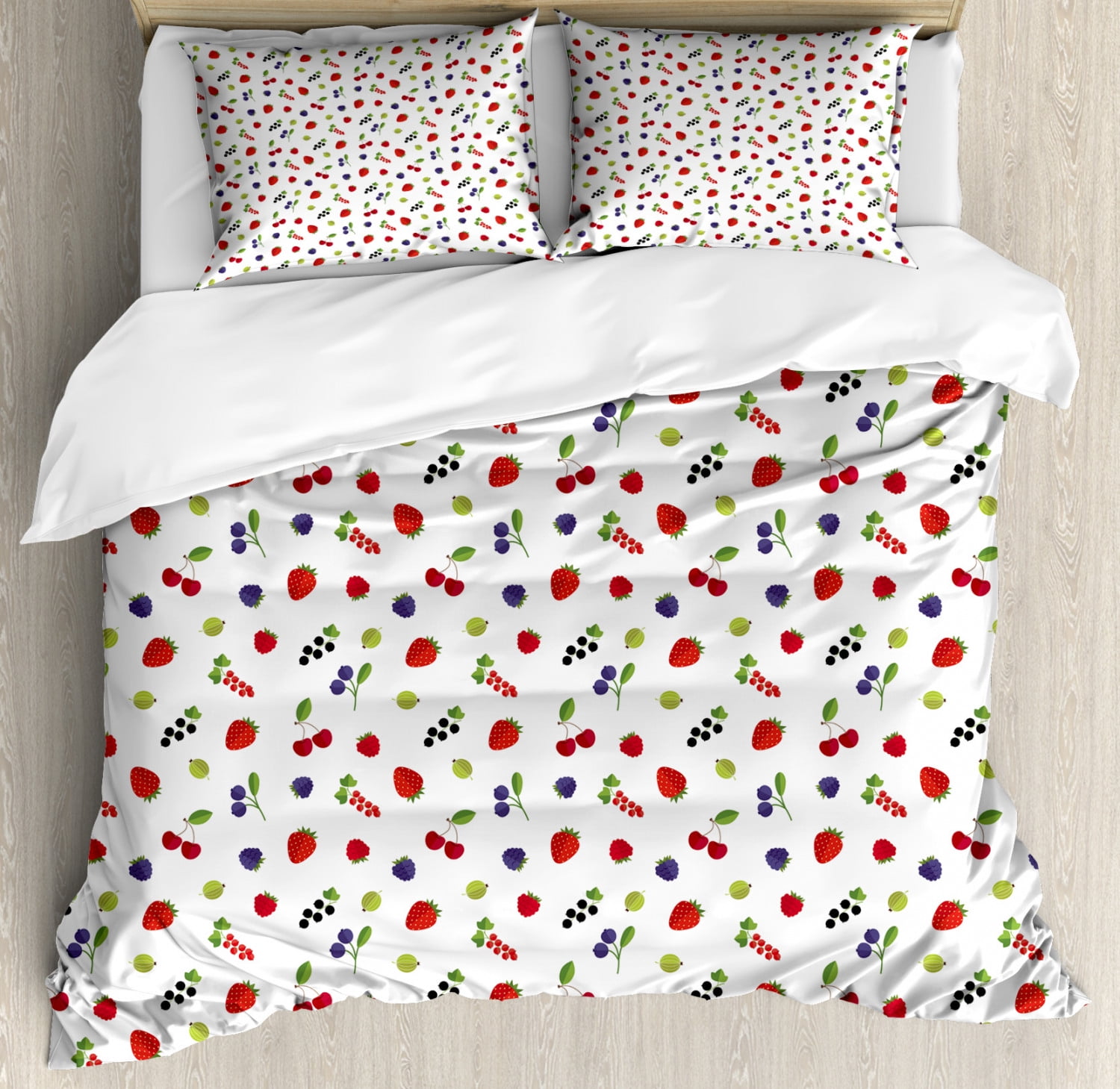 Cranberry Duvet Cover Set Queen Size, Fresh Strawberry Berry Cherry