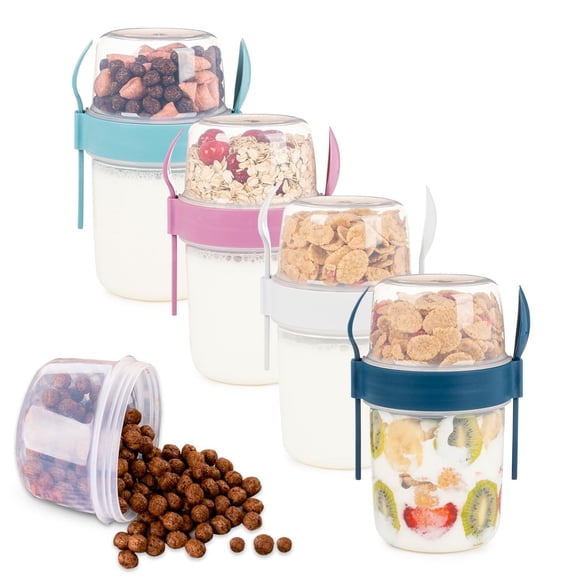 Envase para cereales y yogur EYNEL, 1,1 L (37 oz), paquete de 4 con cuchara