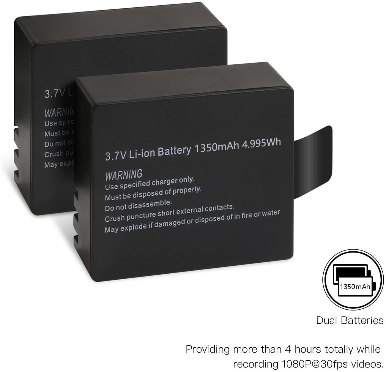 Apeman Acción Cámara Batería Recargable Batería 2 paquetes 1050mAh y USB para 