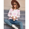 thumbnail image 5 of Womens Fall Sweaters Heart Print Long Sleeve Crew Neck Striped Pullover Loose Knitted Jumper 2025 White S, 5 of 9