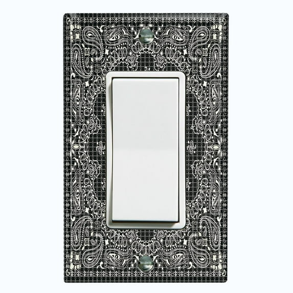 Metal Light Switch Plate Cover Black Floral Bandana Paisley Tile Pattern TIL046
