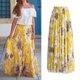 thumbnail image 4 of Falda Casual Falda de playa para mujer Estilo bohemio Estampado floral Plisado Ajuste suelto Una línea Traje diario Kuymtek Amarillo M para Mujer, 4 of 8