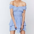 thumbnail image 4 of Casual Dress Women Off Shoulder Dress Chiffon Mini Dress Waist Ruffle Sleeve Sweetheart Neckline Women's Dresses Casual Blue S, 4 of 6