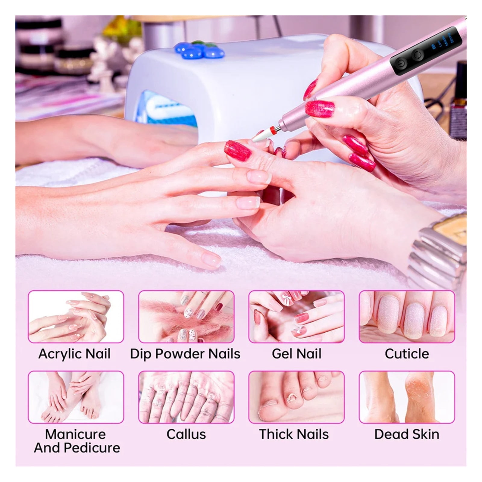 Electric Nail Drill Machine for Acrylic Gel Nails Manicure Pedicure Nail Polishing Tools Home Salon USB Rechargeable