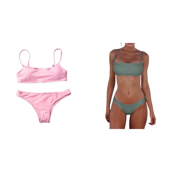 (2-Pack) Rinsvye Women Bandeau Bandage Two Rhinestone Chest Bracket Bra Chain Body Jewelry Bikini Piece Bikini Swimsuit Plus Size Bikini Top Bikini Set Push Up Brazilian Swimwear Beachwear Swim