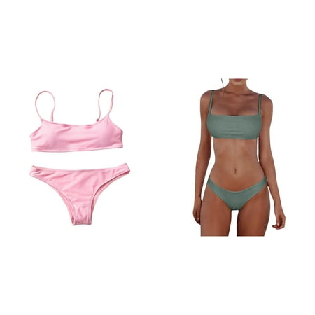 (2-Pack) Kcodviy Women Bandeau Bandage Two Rhinestone Chest Bracket Bra Chain Body Jewelry Bikini Piece Bikini Swimsuit Plus Size Bikini Top Bikini Set Push Up Brazilian Swimwear Beachwear Swim