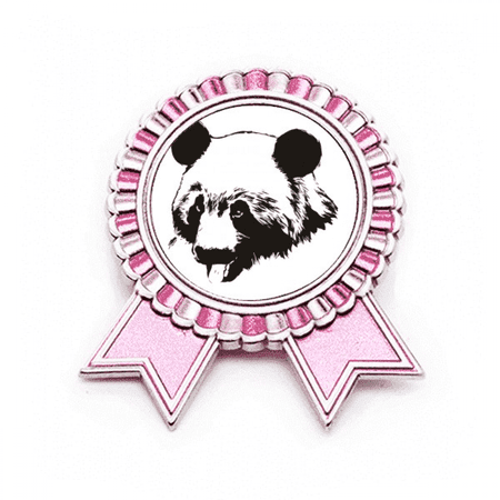 Fierce Outline Panda Cat Handsome Badge Brooch Pin Pink Winner Award Medal