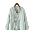 thumbnail image 2 of Long Sleeve Kimono Style Blouse for Women V Neck Embroidered Floral Frog Closure Relaxed Fit Lightweight Breathable Vintage Oriental Clothes, 2 of 6