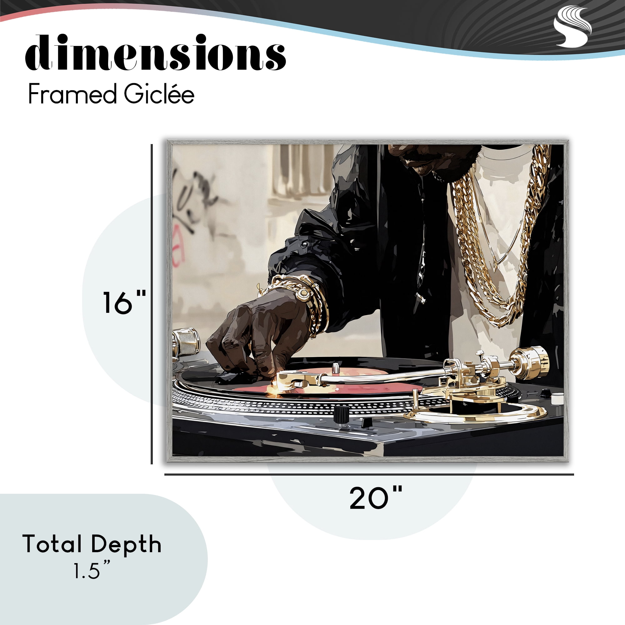 Stupell Industries Golden Touch on DJ's Turntable Gray Framed Giclee Art, design by Franklyn Gregory