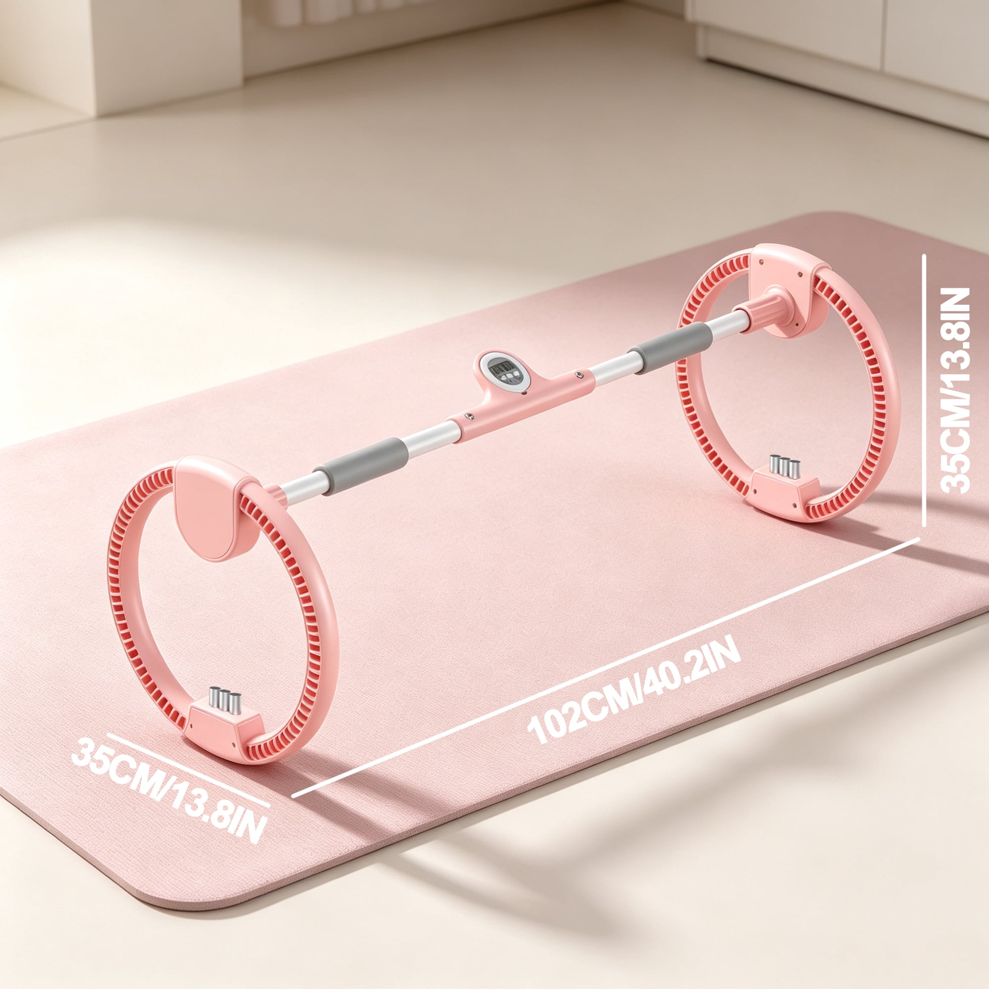 Exercise Wheel with Adjustable Arms and Dual-Wheel Design, Forearm Wrist Trainer and Fitness Equipment for Home Gym Office, Pink