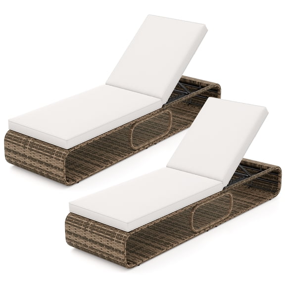 Gymax Set Of 2 Outdoor Chaise Lounge Chair w/ Adjustable Backrest Cushion & Storage
