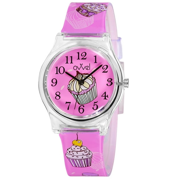 Ovvel Girls Watch – Pretty and Cute Kids Wristwatch With Teaching Analog Display Time Teacher - Japanese Quartz Movement - Cupcakes