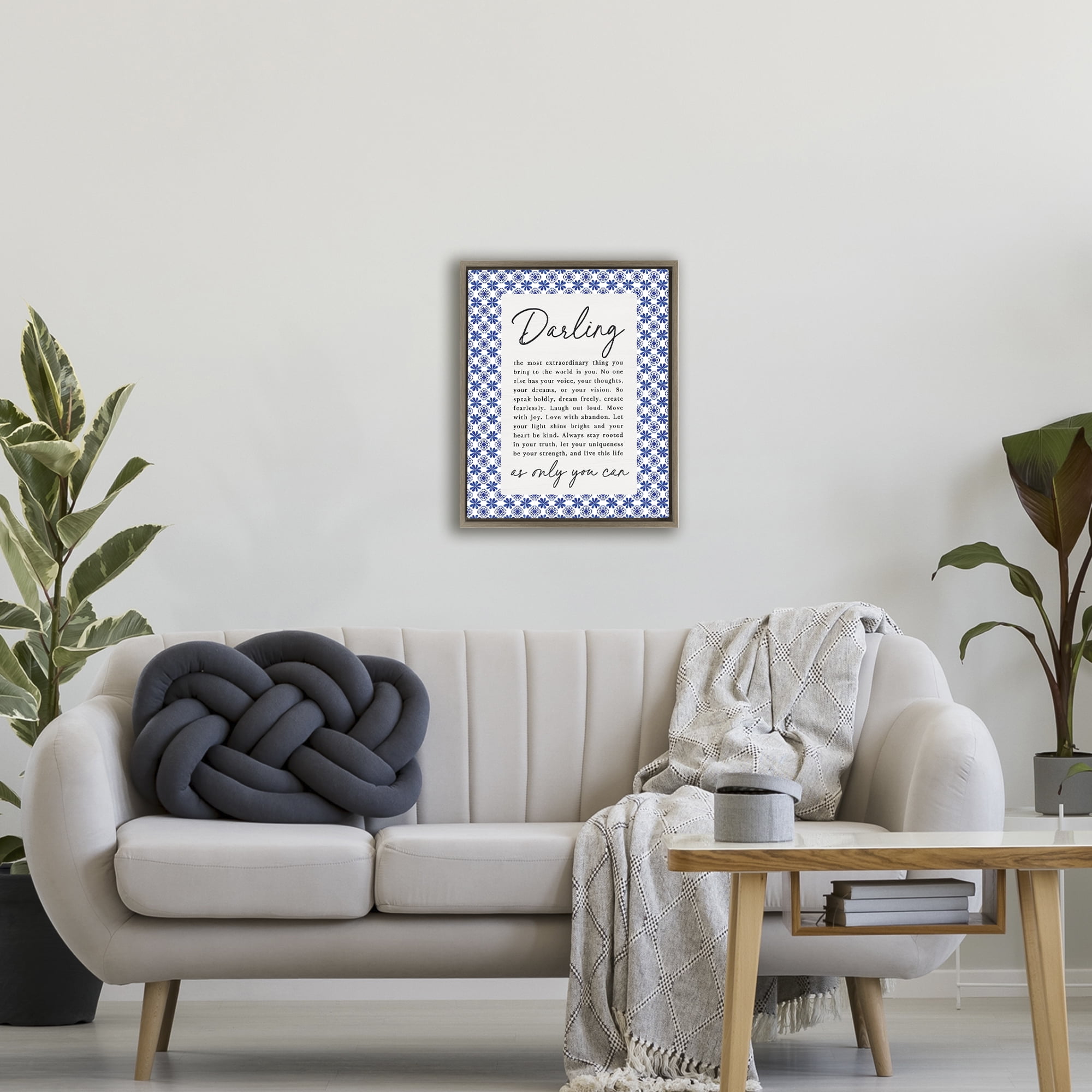 Darling Only You Can Inspiring Brown Framed Floater Canvas Wall Art, design by Lettered and Lined