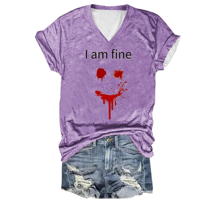 Tops Cortos para las Mujeres, Halloween Impreso V-Cuello Camiseta de Manga Corta, Tela de Imitación de Moda Casual