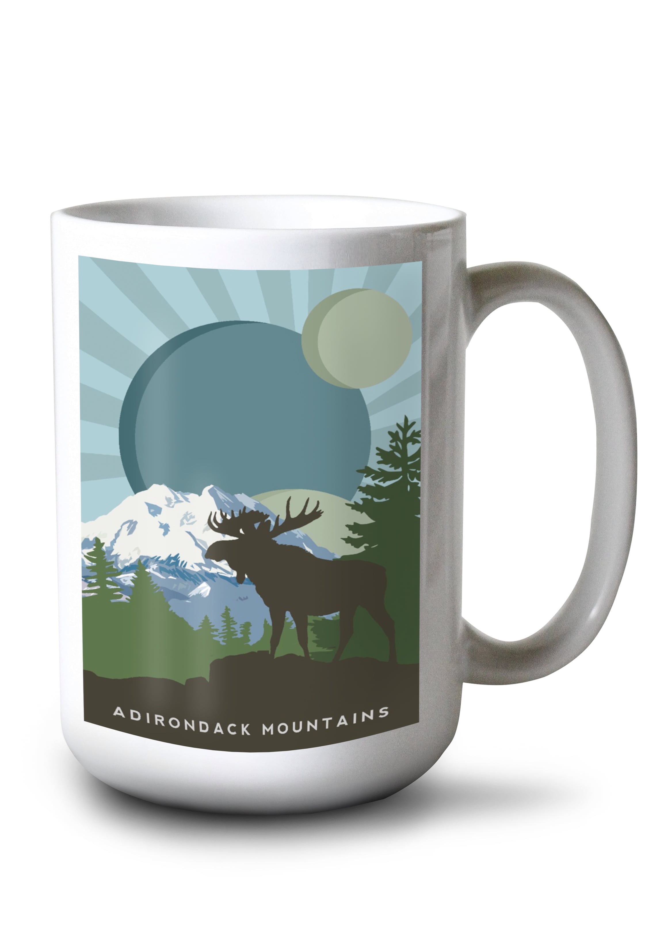 15 fl oz Ceramic Mug, Adirondack Mountains, Moose Silhouette