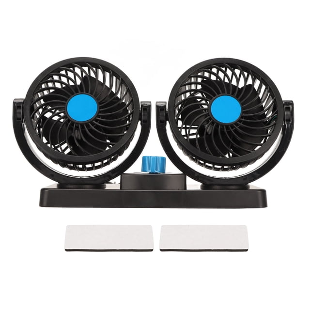 Ventilador de coche USB de doble cabezal silencioso, potente ventilador de refrigeración portátil giratorio de 360 grados para camión, RV, ATV y barco