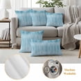 thumbnail image 5 of Teal Blue Outdoor Pillow Covers 24x24 Set of 2, Waterproof Patio Throw Pillowcase Protectors, Modern Abstract Art Ombre Striped Square Decorative Pillow Shams Cushion Covers for Seat Bed Couch Sofa, 5 of 8
