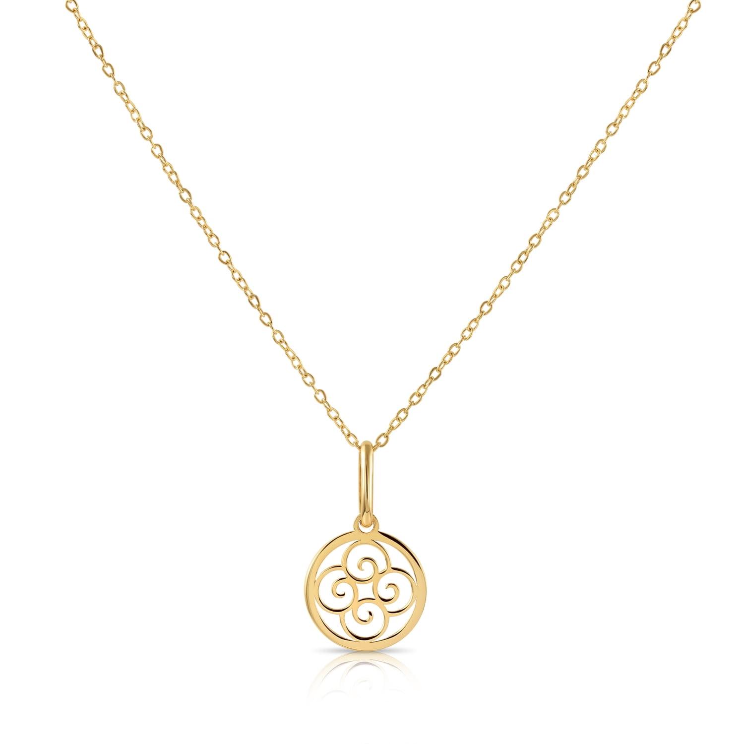 Tilo Jewelry 14K Yellow Gold Quatrefoil Swirl Spiral Pendant Charm Necklace for Women & Unisex | 18 Inch Cable Chain