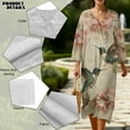 thumbnail image 5 of COEQINE Wrap Dress for Women 3/4 Sleeve Midi Length Church Dress Loose Fit Tunic Style, Linen-Like Polyester, V-Neck Design Loungewear, Size 4XL, Vintage Hummingbird Floral, 5 of 6