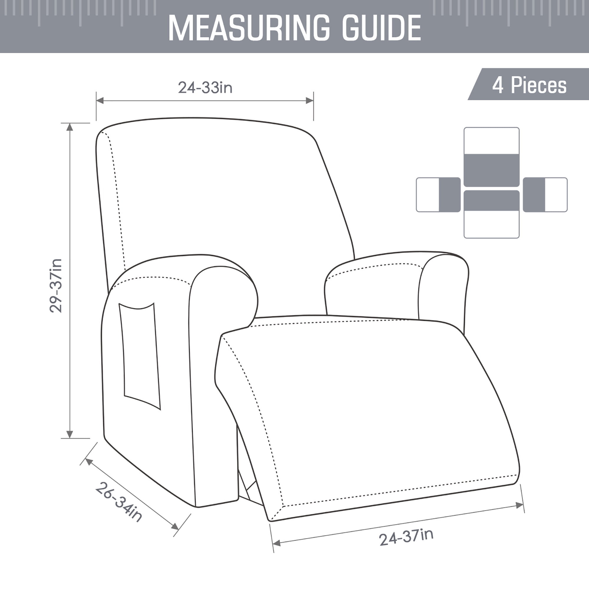 TAOCOCO 4 Pieces Stretch Recliner Slipcover, Jacquard Recliner Chair Cover Furniture Protector for Pet, Kids Dusty Gray