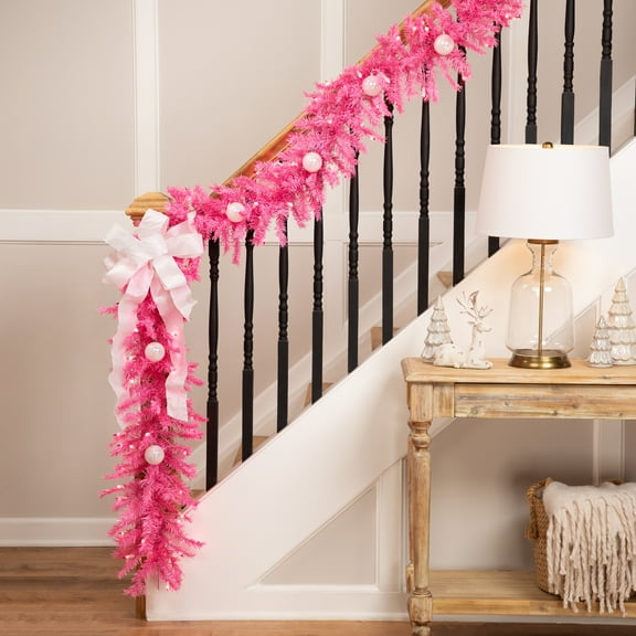 Northlight 9' x 12" Pre-Lit Pink Spruce Artificial Christmas Garland, Pink Lights
