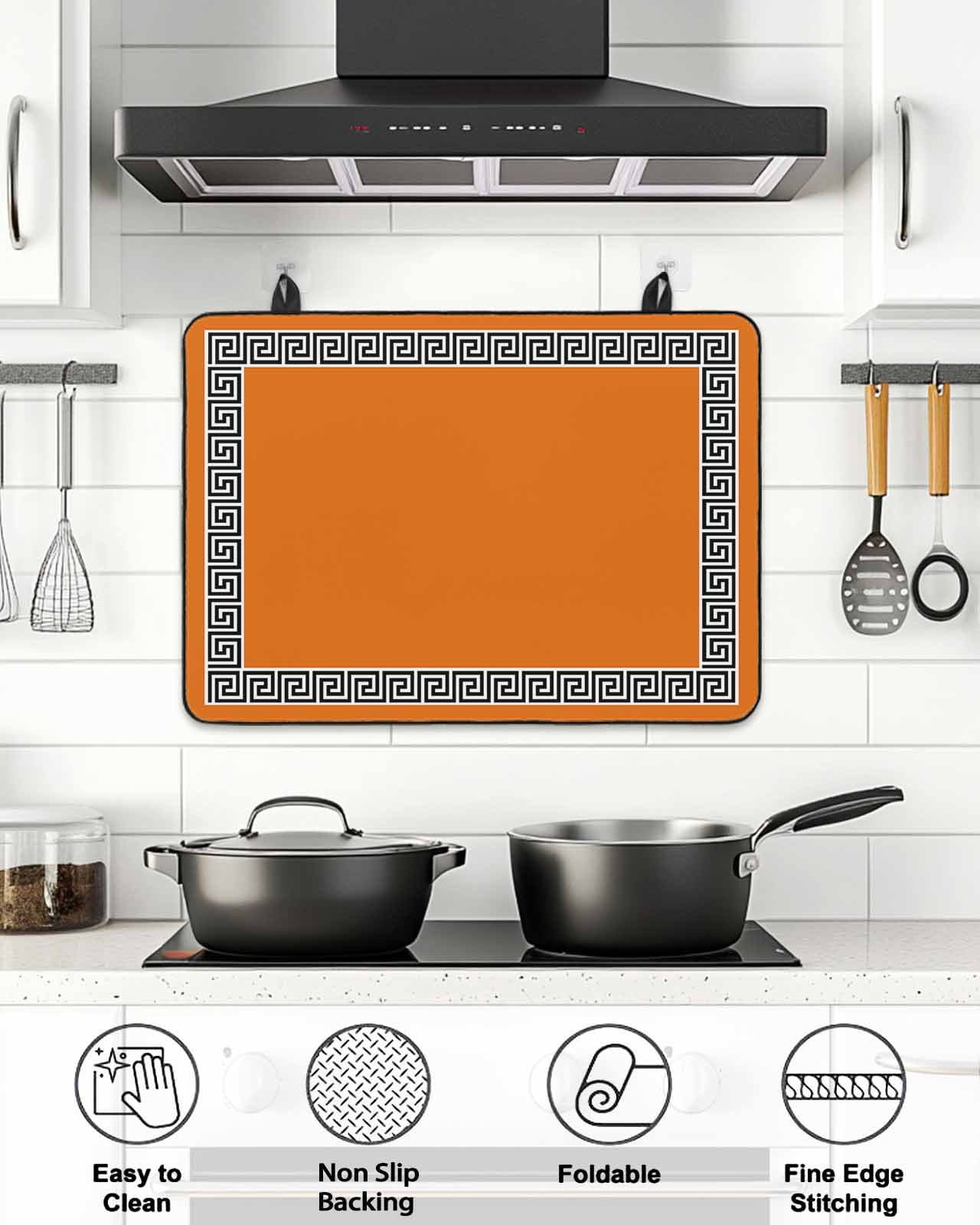 Stove Top Covers for Electric Stove, Orange Glass Stovetop Cover Protector, Black Modern Geometric Abstract Art Aesthetics Induction Cooktop Protector Oven Mat for Kitchen Countertop 24"x21"
