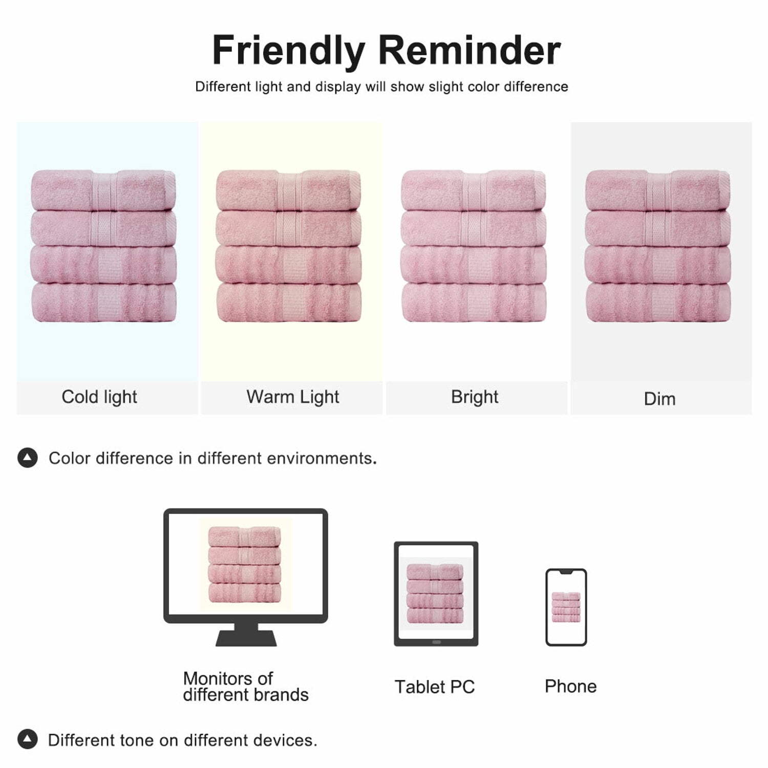 PiccoCasa 4Pcs Bamboo Cotton Bath Towels Soft Absorbent 27"x54" Pink
