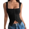 thumbnail image 2 of Smsaxvxz Tank Tops for Women Summer Fashion Square Neck Sleeveless Casual Solid Sexy Slim Blouse Tops Black 2XL, 2 of 6