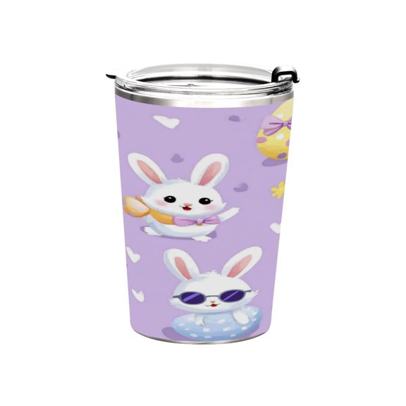 11oz Stainless Steel Tumbler with Straw, Double Wall Insulated Travel Tumbler Pastel Purple Easter Bunnies
