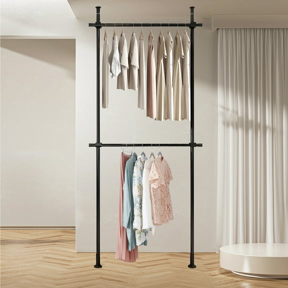 Heavy-Duty Clothes Storage System, Adjustable Coat Rack Closet Organizer, Floor Ceiling Laundry Drying Rack