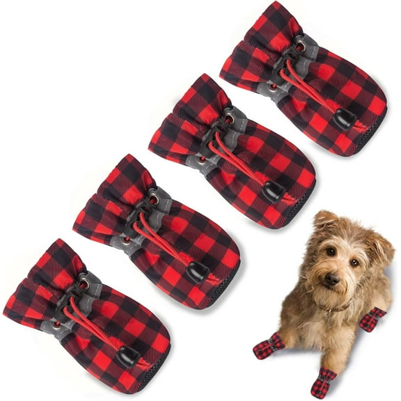 Dog Shoes Dog Boots & Paw Protector, Anti-Slip Sole Winter Dog Booties with Reflective Straps Dog Snow Boots for Small Medium Dogs 4PCS